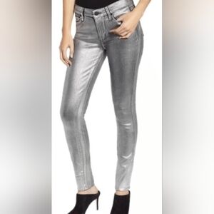 PAIGE SILVER SKINNY Verdugo Metallic Ankle Coated Jeans